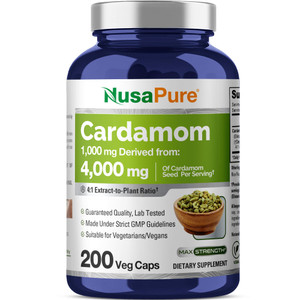 NusaPure Cardamom 4:1 Extract, 1000 mg Equivalent to 4,000mg 200 Vegetarian Capsules (Non-GMO, Vegan)