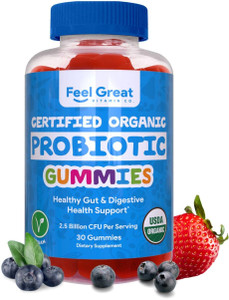 Feel Great USDA Probiotic Gummies for Adults and Kids - 2.5 Billion CFU (30 Day) | Immune Support and Digestive Health | Clinically Studied DE111 - B