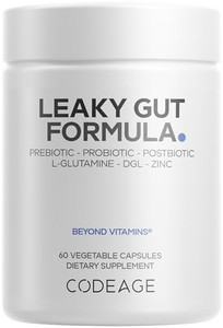 Codeage Leaky Gut Supplement, L-Glutamine, N-Acetylglucosamine, Probiotic, Butyric Acid, Polyphenols, Quercetin, DGL, Marshmallow Root, Berberine, Bi