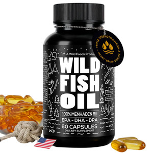 Wild Foods Fish Oil Omega 3 Supplements | 1600 mg | Highly-Potent: DPA, DHA, EPA | Burpless, Odorless, Non-GMO, Gluten Free | For Brain & Heart Healt