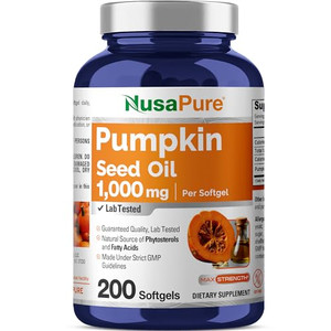 NusaPure Pumpkin Seed Oil 1000mg 200 Softgel Capsules (Non-GMO, Soyfree) Naturally Occurring Phytosterols