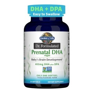Garden of Life Dr. Formulated Prenatal Vegan DHA - Certified Vegan Omega 3 Supplement with 400mg DHA + DPA from Algal Omega 3 in Triglyceride Form, N