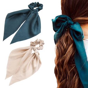 SCRMROIA Silk Satin Scarf Scrunchies, Hair Scarf Scarves, Long Tails Scrunchy, Bowknot Hair Bands, Elastics Ponytail Holder, Donut Hair Ties for Wome
