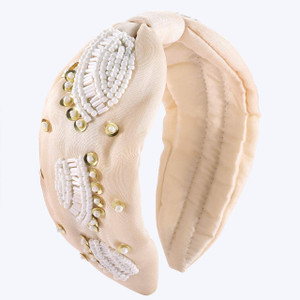 MOLOCH Embroidered Headband For Woman Hand Sewing Beaded Wide Elastic Hair Hoops Bohemia Boho Knotted Turban Headband Hairband Hair Accessories (whit