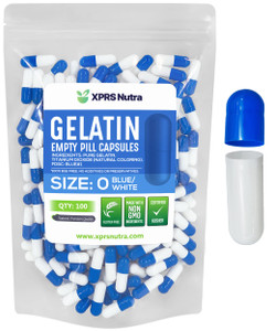XPRS Nutra Size 0 Empty Capsules - 100 Count Empty Gelatin Capsules - Pills DIY Capsule Filling - Pure Bovine Pill Gel Caps for Do-It-Yourself Supple