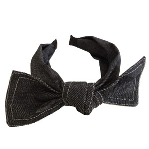 Denim Fabric Wide Knot Dot Headband Bowknot Hair Hoop for Teens Girls and Women Hair Accessories (Black)
