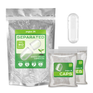 Angtai JN Vegan Size 0 Separated Capsules Empty Pill Caps Plant Based Clear (1,000 Caps+1,000 Bodies) Gluten Free, Non-GMO, Halal Certified Filling K