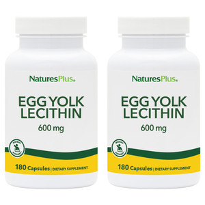 NaturesPlus Egg Yolk Lecithin - 600 mg, 180 Capsules - Pack of 2 - Soy Free, Gluten Free - 180 Total Servings