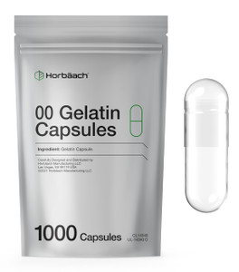 Empty Capsules Size 00 | 1000 Clear Gelatin Capsules | Resealable Bag | Non-GMO, Gluten Free | By Horbaach