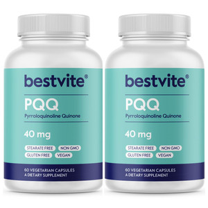 BESTVITE PQQ 40mg (Pyrroloquinoline Quinone) (120 Vegetarian Capsules) (60 x 2) - No Stearates - Vegan - Non GMO - Gluten Free
