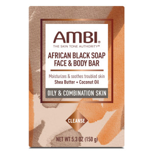 Ambi African Black Soap Face & Body Bar, Cleans and Nourishes Skin, Rinses Clear, 5.3 Ounce