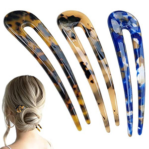 3 Pieces Large U Shaped Hair Pins for Girls Hairstyle, Acetate French Style Hair Sticks Forks, Vintage Updos Buns Hair Pins Clips for Thicker Hair 4.