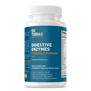 Dr. Tobias Digestive Enzymes with Probiotics, Prebiotics and Postbiotics Bromelain, Amylase, Lipase, for Better Digestion & Immune Function, 60 Capsu