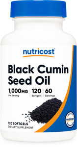Nutricost Black Seed Oil (Cumin) - Cold Pressed, Source of Omega 3 6 9-120 Softgels, 1000mg Per Serving, 60 Servings - Non-GMO and Gluten Free