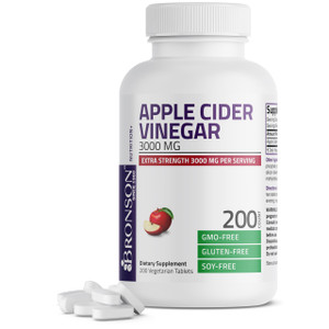 Bronson Apple Cider Vinegar 3000 MG per Serving Extra Strength - Non-GMO, 200 Vegetarian Tablets