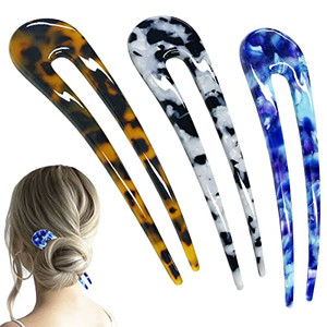 3PCS U Shaped Hair Pins For Girls Hairstyle, Acetate French Style Hair Pin Fork, Vintage Thicker Hair Clips 4.7 (Chic)