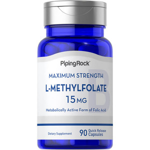 Piping Rock L Methylfolate 15 mg | 90 Capsules | Max Potency | Active Folic Acid Supplement | Non-GMO, Gluten Free