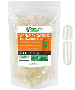XPRS Nutra Size 4 Empty Vegan Capsules - 500 Count Clear Veggie Capsules for Most Essential Oils - Empty Vegetable Pills - DIY Oil Filling