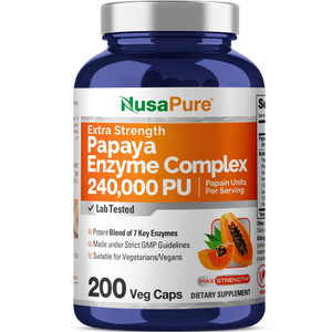 NusaPure Papaya Papain Enzyme Complex 240,000 PU - 200 Veggie Caps - Suitable for Vegetarian, Vegan Non-GMO