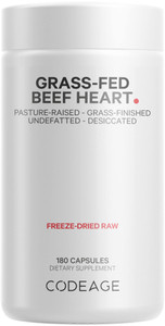Codeage Grass Fed Beef Heart Supplement - Freeze Dried, Non-Defatted, Desiccated Glandular Supplements - Bovine Meat & Liver Pills - Beef Vitamins fo