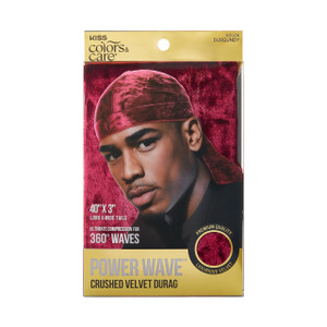 KISS COLORS & CARE Power Wave Crushed Velvet Durag - Burgundy, Maximum Wave Formation, 360° Waves, Super Durable, Strong, Sleek & Stylish, High Compr