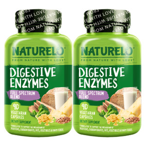 NATURELO Digestive Enzymes - Full Spectrum Support with a Broad Blend of 15 Enzymes Plus Ginger - 90 Vegan Capsules (Pack of 2)