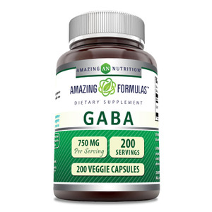 Amazing Formulas GABA 750mg Per Serving Veggie Capsules Supplement | Non-GMO | Gluten Free | Made in USA | Ideal for Vegetarians (200 Count)