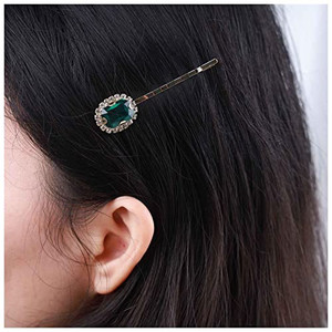 Andelaisi Vintage Emerald Crystal Hair Clips Emerald Rhinestone Hair Pins Barrettes Green Crystal Hairpin Barrette Shiny Cz Hair Pins Hairclip Bobby