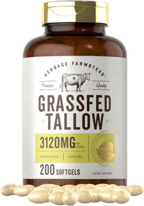 Carlyle Grass Fed Beef Tallow 3120mg | 200 Softgel Capsules | Pasture Raised Bovine Supplement | Non-GMO, Gluten Free | by Herbage Farmstead