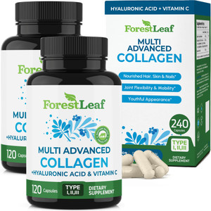 ForestLeaf Multi Collagen Pills with Hyaluronic Acid + Vitamin C | Hydrolyzed Collagen Supplements for Women or Men | Multi Collagen Capsules Peptide