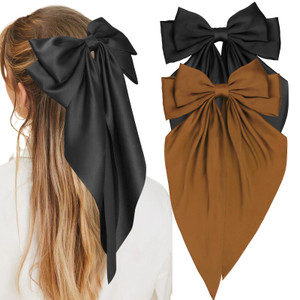 ACO-UINT 2 Pack Bow Hair Barrettes for Women, Silky Satin Bow Hair Clips for Girls Large Hair Bows, French Barrettes Cute Hair Clips Hair Accessories