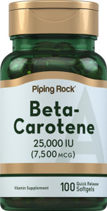 Piping Rock Beta Carotene 25000 IU Softgels | 7500 mcg | 100 Count | Vitamin A Supplement | Non-GMO, Gluten Free