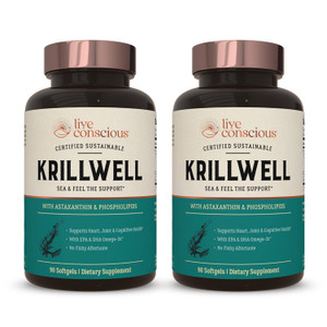 Live Conscious KrillWell, Joint, and Cognitive Support | Certified Sustainable Krill Oil 2X More Effective Than Fish Oil - (Pack of 2)