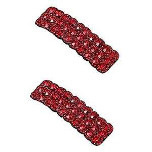 2Pcs Red Rhinestones Snap Korean Style Hair Clips,Rectangular Hairpins Shiny Luxury Hairpins Wedding Rhinestone Hair Clips BB Clips Barrettes for Wom