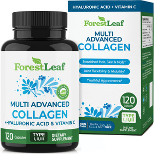 ForestLeaf Multi Collagen Pills with Hyaluronic Acid + Vitamin C | Hydrolyzed Collagen Supplements for Women or Men | Multi Collagen Capsules Peptide