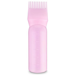 COMNICO Root Comb Applicator Bottle, 6 Ounce Plastic Squeeze Hair Dye Oil Applying Applicator Brush Cap with Graduated Scale, Portable Hair Color Dis