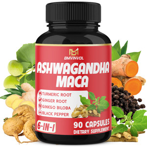 Ashwagandha Maca Root with Turmeric, Ginger, Ginkgo Biloba, Black Pepper - 90 Count - 3 Month Supply