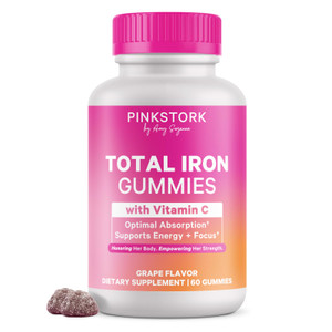 Pink Stork Prenatal Iron Supplement Gummies for Women - 20 mg with Vitamin C - Grape Chewable for Deficiency, Energy, & Blood Builder - 60 Gummy Chew