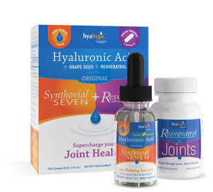 Hyalogic Synthovial Seven Hyaluronic Acid Liquid & Resveratrol Capsules - HA Joint Support - Vegan - 1 oz