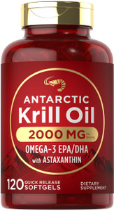 Carlyle Antarctic Krill Oil 2000 mg 120 Softgels | Omega-3 EPA, DHA, with Astaxanthin Supplement Sourced from Red Krill | Maximum Strength | Laborato