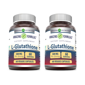 Amazing Formulas Reduced L-Glutathione Supplement | 500 Mg Per Serving | 60 Veggie Capsules | Non-GMO | Gluten Free | Made in USA | (Pack of 2)