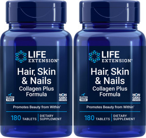 Life Extension Hair, Skin & Nails Collagen Plus Formula, 180 Tablets (Pack of 2)