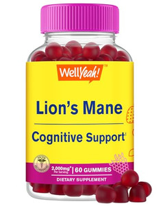 WellYeah Lions Mane Gummies for Adults (2,000mg) | Lions Mane Supplement Memory and Focuse Support | Gluten Free, Non GMO | Berry Flavor | Lion's Man