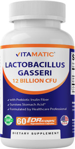 Vitamatic Lactobacillus Gasseri - 12 Billion per DR Capsule - 60 Count - Digestive Support - Made with Prebiotic Inulin Fiber
