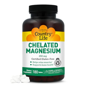 Country Life Chelated Magnesium 250mg - Supports Heart, Bone & Muscle Health, Vegan-Friendly Magnesium Supplement with Magnesium Oxide and Amino Acid