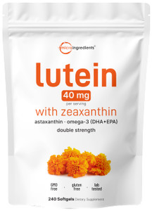 Micro Ingredients Lutein & Zeaxanthin 40mg Softgels, 240 Count, with Astaxanthin, Omega-3s, & Phospholipids | Eye + Vision Health Vitamins | Third Pa