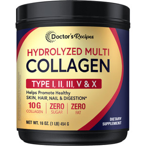 Doctor's Recipes Multi Collagen Peptides Powder for Women & Men, Grass-Fed Bovine Hydrolyzed Protein Type I II III V X, for Skin, Hair, Nails, Unflav
