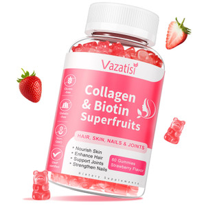 Vazatisi Sugar Free Collagen Gummies for Women Men, Multi Collagen Peptides Gummies Type I II III V X with Biotin Vitamin A B C D E for Hair Skin Nai