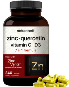 NatureBell Zinc Quercetin with Vitamin C & D3, 240 Capsules | Quercetin 1,000mg + Zinc 50mg + Vitamin C 250mg + Vitamin D3 5,000 IU | 4-in-1 Advanced