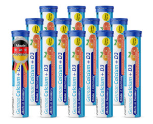 German Calcium + VIT. D - 240 Vegetarian Drink Effervescent Tablets - Orange-Grapefruit Flavor - Made in Germany